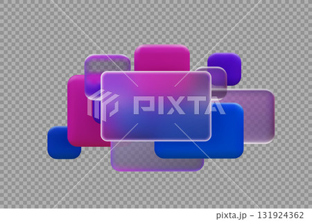 3D squares and rectangles in glass morphism style, transparent matt frame, text space, vector UI UX button interface 131924362