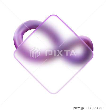 3D morphism with a diamond-shaped glass panel and a geometric smooth shape, purple. 131924365