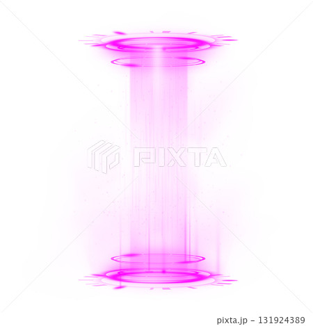 Pink futuristic circle tube portal, magic round tunnel teleport with glow rays and sparks, energy ring with light aura 131924389
