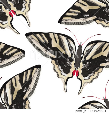 Zebra swallowtail Butterfly. Seamless watercolor pattern for printing on fabric, textiles, wrapping paper, bags, notebooks and notepads. Spring summer 2026 131924391