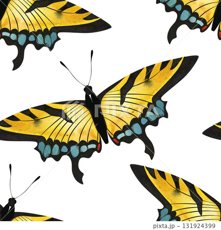 Butterfly. Eastern tiger swallowtail. Seamless watercolor pattern for printing on fabric, textiles, wrapping paper, bags, notebooks and notepads. Fashion print ss 2026 131924399