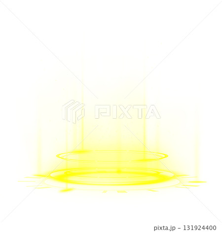 Yellow futuristic circle portal, magic round teleport with glow rays and sparks, energy rings light aura virtual reality 131924400