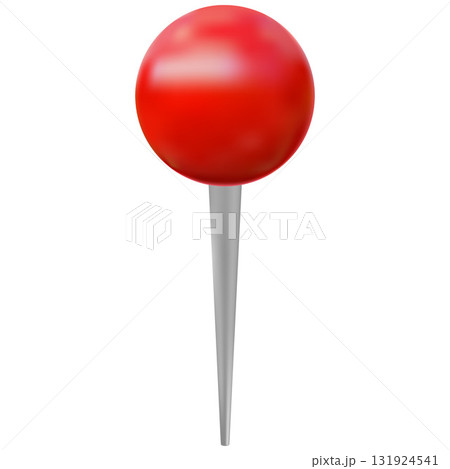 Push pin 3D plastic style vector icon, realistic thumbtack with red ball, map geotag, location pointer mark, stationery 131924541