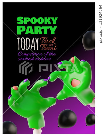 Happy Halloween spooky party today 3D cartoon vector poster, creepy zombie heart green hand gesture, Trick or treat Happy Halloween spooky party today 3D cartoon vector poster, creepy zombie heart green hand gesture, Trick or treat 131924564