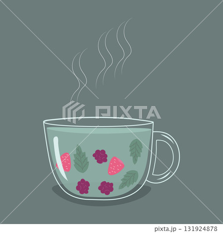 cup of mint tea with strawberries and raspberry 131924878