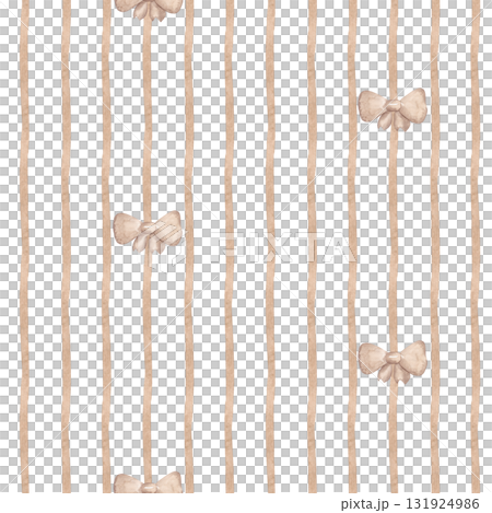 Seamless striped pattern. Subtle brown watercolor stripes and bows. A simple and straightforward print for pillows, tablecloths, and other fabrics 131924986
