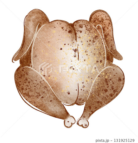 Watercolor cartoon illustration of a roasted turkey meal. Perfect for Thanksgiving, dinner, feast, holiday, culinary projects, menu design, invitations, and food art. Isolated on white background. Watercolor cartoon illustration of a roasted turkey meal. Perfect for Thanksgiving, dinner, feast, holiday, culinary projects, menu design, invitations, and food art. Isolated on white background. 131925129