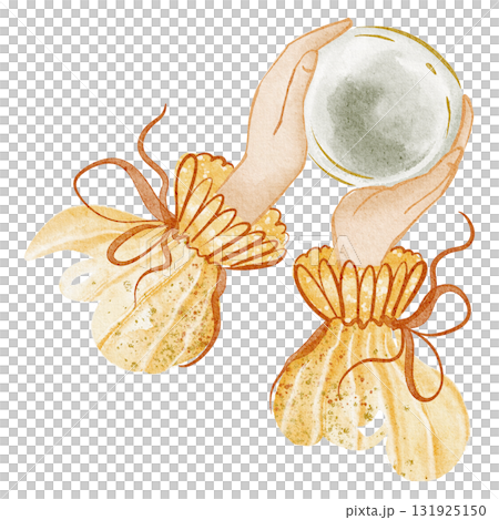 Watercolor drawing of female hands offering or taking a plate, isolated on white. Symbolic illustration for concepts of giving, care, help, and togetherness. Human arm in close up for design projects. 131925150