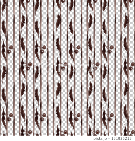 Modern striped seamless pattern. Thin vertical brown watercolor stripe and berry branches. A simple and straightforward print for pillows, tablecloths, and other fabrics. Contemporary style Modern striped seamless pattern. Thin vertical brown watercolor stripe and berry branches. A simple and straightforward print for pillows, tablecloths, and other fabrics. Contemporary style 131925213