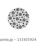 Decorative round shape ball of snowflakes. Winter greeting card, silhouette of a Christmas ornaments. Simple vector graphics. 131925924