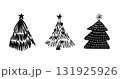 Hand drawn Christmas tree. Set of doodle sketched illustrations of firs. Black ink and brush sketches of spruce for cards and package design. vector elements 131925926