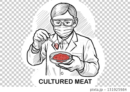 一名男子用鑷子夾著培養肉 131925984