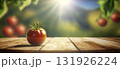 Wooden table in italy and tomatoes created with ai generative tools. 131926224