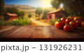 Wooden table in italy and tomatoes created with ai generative tools. 131926231