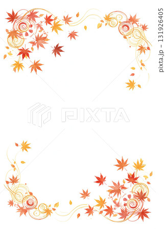 和風デザイン：流れるモミジと渦巻き模様の美しい秋のフレーム 131926405