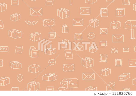 World Post Day. A seamless doodle pattern featuring parcels, mailboxes, stamps, and envelopes. World Post Day. A seamless doodle pattern featuring parcels, mailboxes, stamps, and envelopes. 131926766