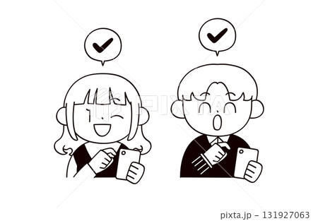 スマホを操作する男女2人のイラスト 131927063