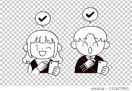 スマホを操作する男女2人のイラスト 131927063