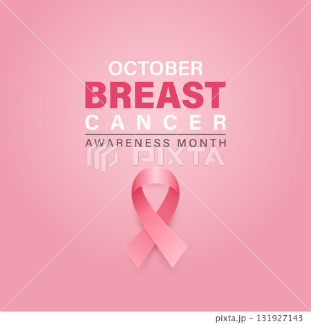 October Breast Cancer Awareness Poster with Pink Ribbon, Vector Illustration. Women s Campaign Banner, Flyer Template for Prevention, Screening. Breast Cancer Awareness Background, Awareness Month 131927143