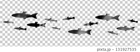 Monochrome watercolor illustration of fish swimming in the sea 131927535