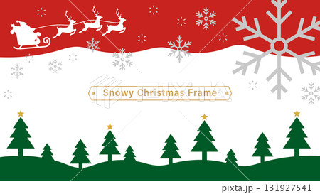 森の上をソリをひいたサンタクロースが走る背景。クリスマスのシンプルなフレーム。 森の上をソリをひいたサンタクロースが走る背景。クリスマスのシンプルなフレーム。 131927541