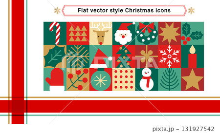 クリスマスの装飾セット。シンプルな冬のフラットに使えるアイコンセット。 クリスマスの装飾セット。シンプルな冬のフラットに使えるアイコンセット。 131927542