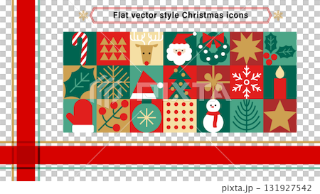 クリスマスの装飾セット。シンプルな冬のフラットに使えるアイコンセット。 クリスマスの装飾セット。シンプルな冬のフラットに使えるアイコンセット。 131927542