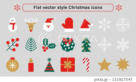 シンプルなクリスマスのアイコンセット。フラットな冬の素材。 シンプルなクリスマスのアイコンセット。フラットな冬の素材。 131927545