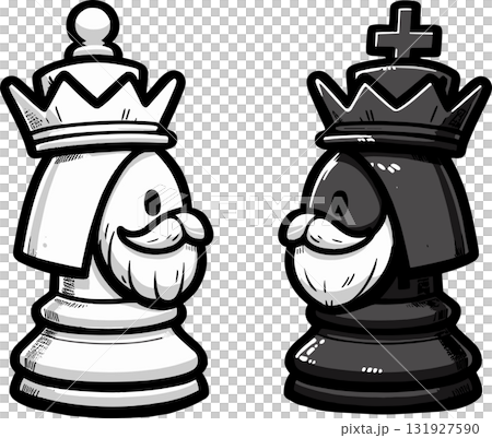 向かい合う白黒のキングの駒のイラスト 131927590