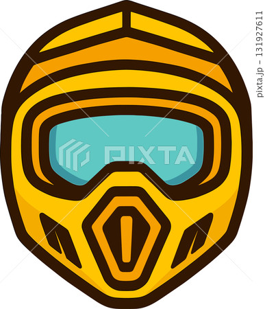 モトクロスの黄色ヘルメット正面のイラスト 131927611