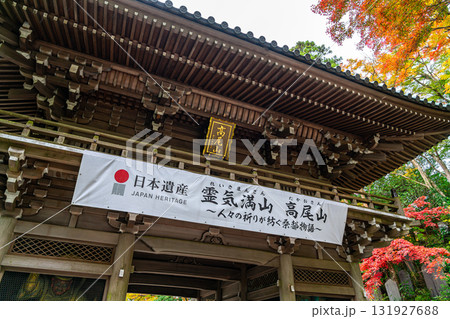 【東京都】色づき始めた紅葉が綺麗な高尾山薬王院の山門 131927688
