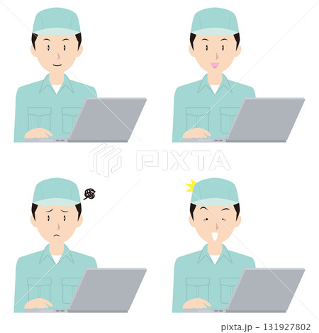 ノートPCと男性作業員① 131927802