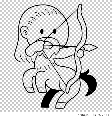 可愛的半人馬弓箭手的單色插圖 131927874