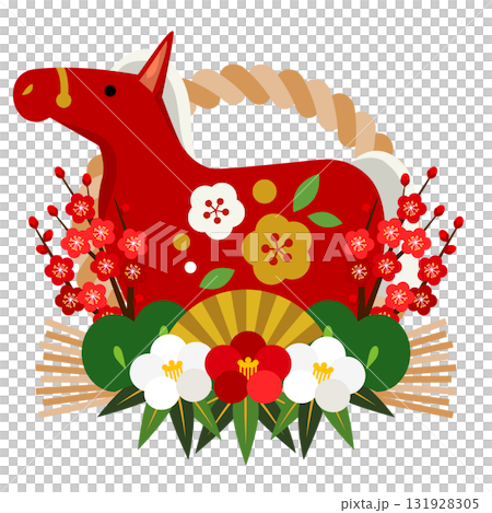 馬年新年圖示 08,Shimekazari,紅馬,插圖,可愛 馬年新年圖示 08,Shimekazari,紅馬,插圖,可愛 131928305