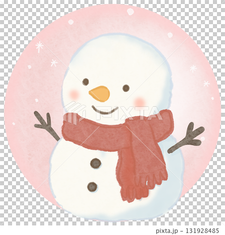 Snowman red scarf pink background 131928485