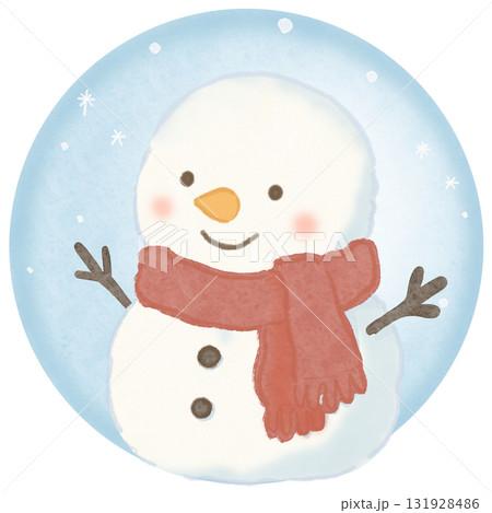 雪だるま 赤マフラー ブルー背景 131928486