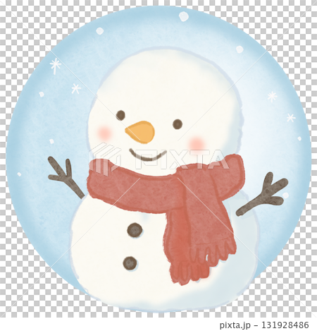 雪だるま 赤マフラー ブルー背景 131928486