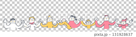 Diverse people standing in a line holding hands - an image of human connection and cooperation 131928637