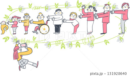 多様な人々を撮影する女子高校生　つながりを記録するインクルーシブなシーン	 131928640