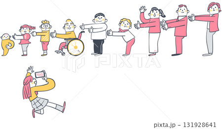 多様な人々を撮影する女子高校生　つながりを記録するインクルーシブなシーン	 131928641