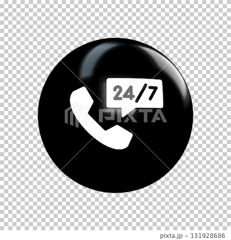 247 support icon glossy black rounded  131928686