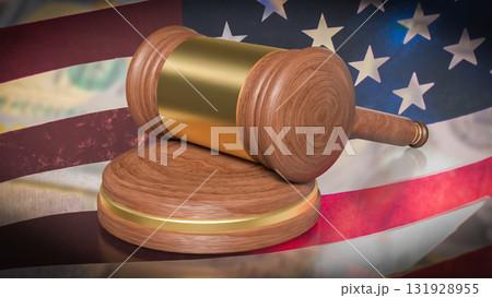 The Hammer on USA flag for Law concept 3d Rendering. 131928955