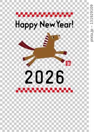 馬年（2026年，令和8年）新年賀卡設計 - 馬插圖 - 新年賀卡尺寸17 131929109