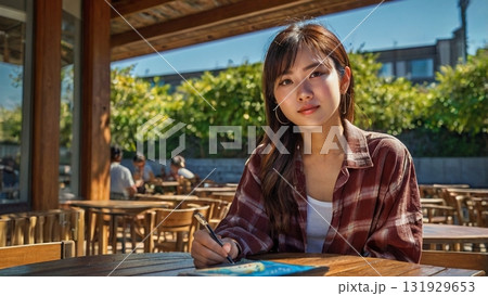 オープンカフェで過ごす読書とコーヒーの幻想的で心癒される時間 131929653