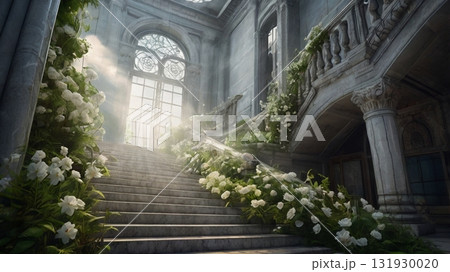 光と雲に包まれた天国への階段～幻想的な夢の旅路 131930020