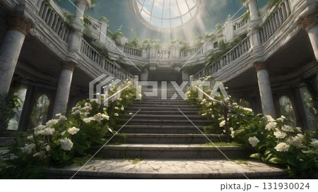 光と雲に包まれた天国への階段～幻想的な夢の旅路 131930024