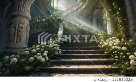 光と雲に包まれた天国への階段～幻想的な夢の旅路 131930028