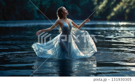 水の呼吸を極めた歌姫が魅せる幻想的で可憐な舞のデジタルアート 131930305