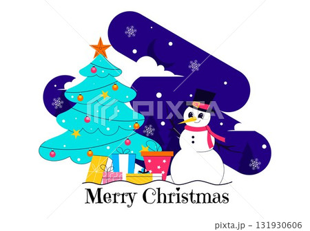 Merry Christmas Celebration Vector Illustration Featuring Santa Claus, Gift Boxes, Christmas Tree, Snow, and Holiday Decorations in Flat Background Merry Christmas Celebration Vector Illustration Featuring Santa Claus, Gift Boxes, Christmas Tree, Snow, and Holiday Decorations in Flat Background 131930606