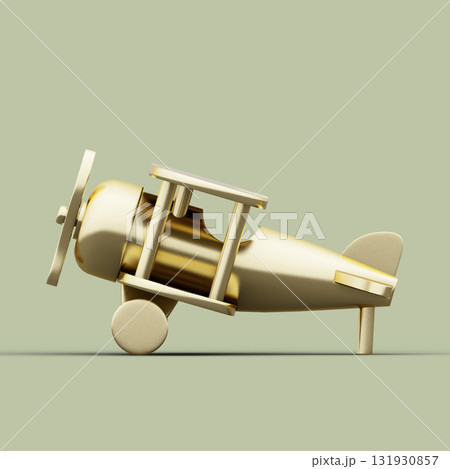 Airplane Toy from Golden Metal. 3D Illustration. File with Clipping Path. 131930857